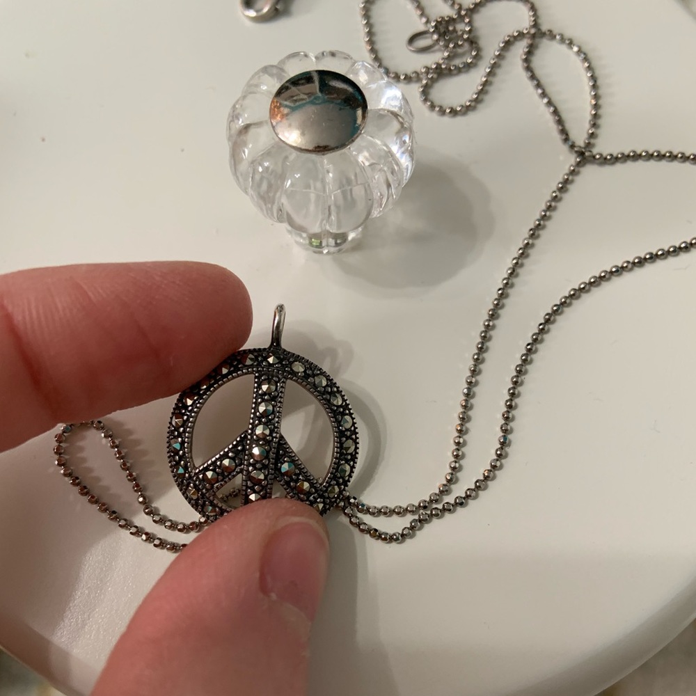 Marcasite Genuine Stone Sterling Silver Pendant